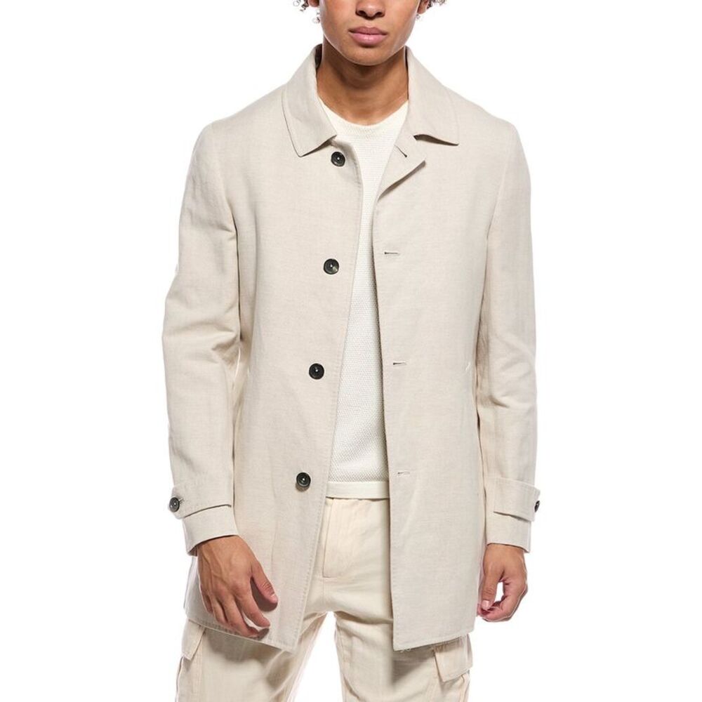 Isaia Mens Linen-Blend Walking Coat, Beige